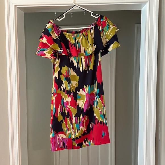 London Times abstract floral, off the shoulder, party dress, size 6 - Picture 2 of 5